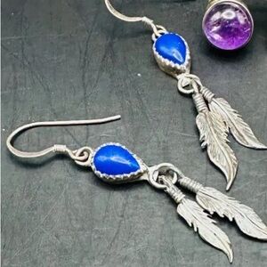 Vintage 925 Sterling Silver Dangle Feather Earrings